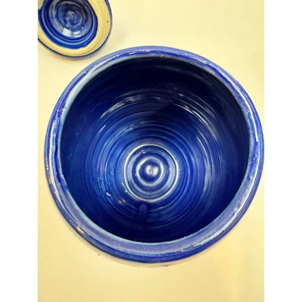 Celestial Art Pottery Cobalt Blue Textured Ceramic Jar with Crystal Star‎ Finial